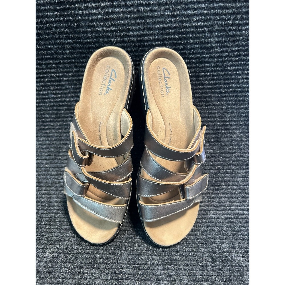 Clarks Women's Metallic Slide Sandals - Pewter - Picture 2 of 6